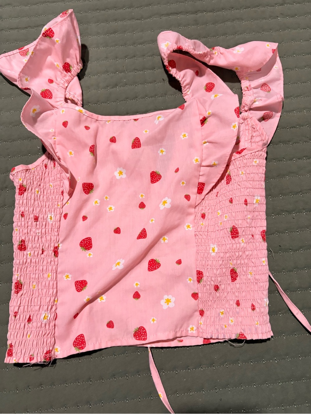 Girls' Pink Strawberry Print Ruffle Tank Top